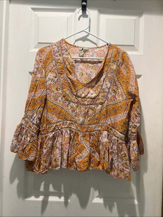 Jaase Tops - Jaase Mustard Floral Boho Peasant Blouse